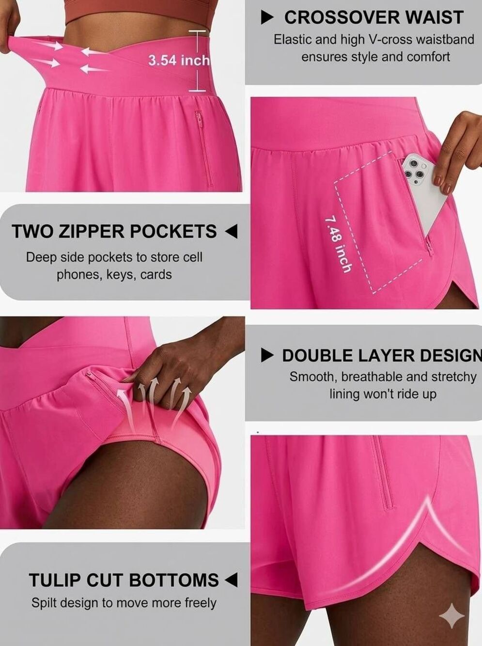 💬☔️🔥NWT Neon Pink High Waist Running Shorts Medium - Picture 4 of 11